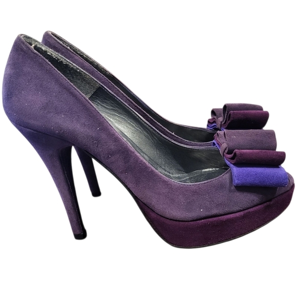 Stuart Weitzman Purple Suede Bow Heels Size 6 - Picture 1 of 6
